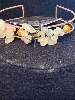 Rose Quartz and Yellow Bead Cluster Cuff Bracelet - Women Accessories